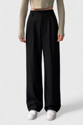 Pantalones de cintura alta con dos botones - Negro